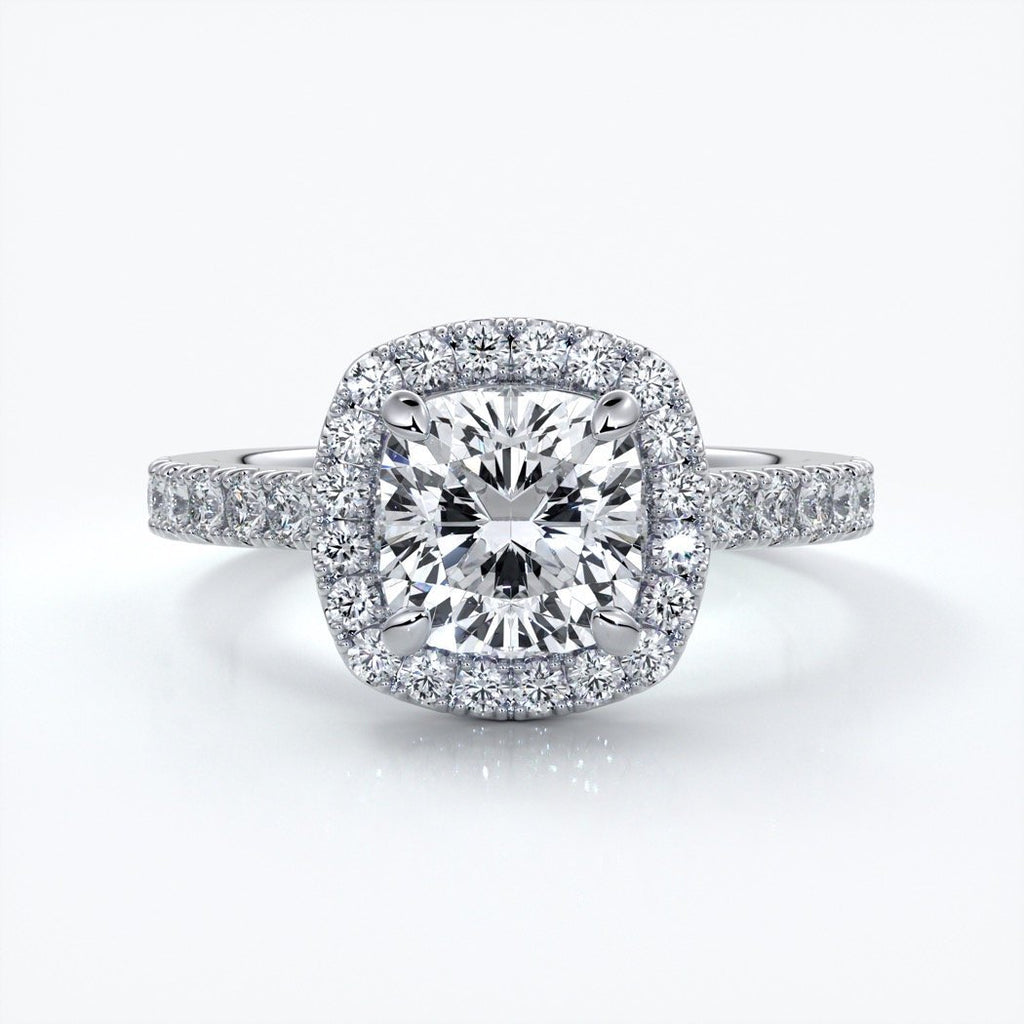 Elizabeth Engagement Ring cushion diamond band halo 18ct white gold
