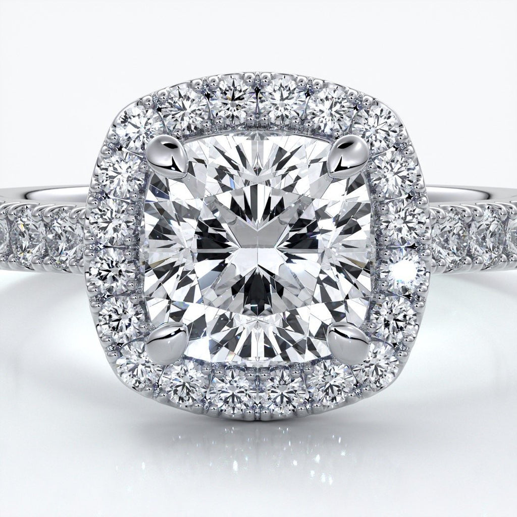 Elizabeth Engagement Ring cushion diamond band halo 18ct white gold