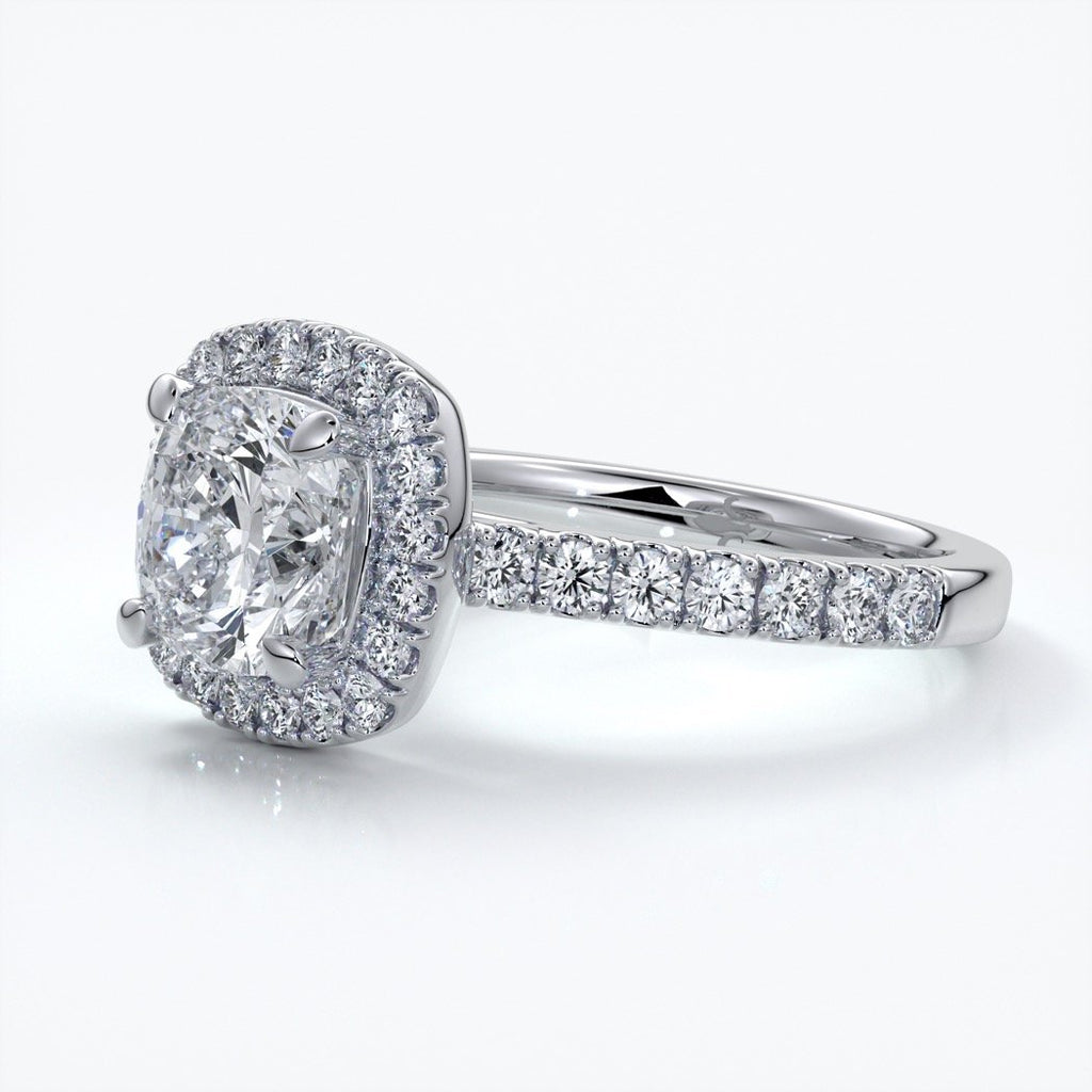 Elizabeth Engagement Ring cushion diamond band halo 18ct white gold