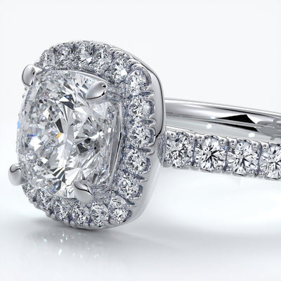 Elizabeth Engagement Ring cushion diamond band halo 18ct white gold