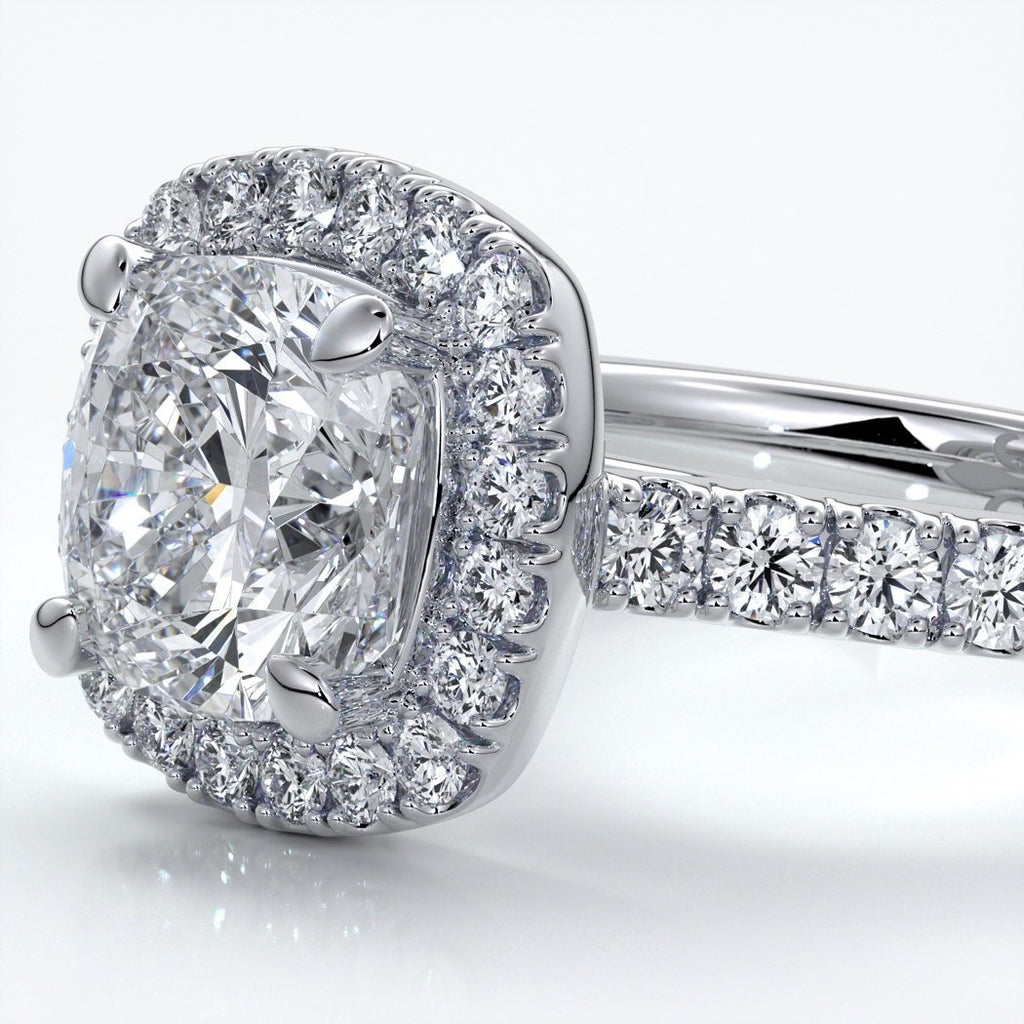 Elizabeth Engagement Ring cushion diamond band halo 18ct white gold