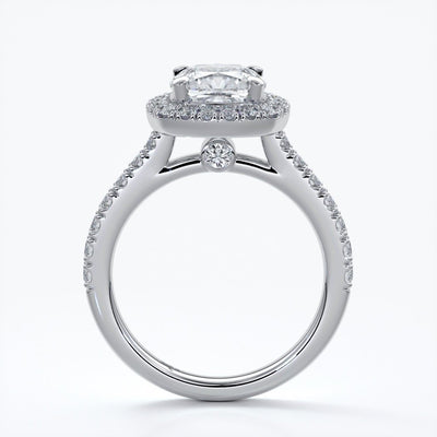 Elizabeth Engagement Ring cushion diamond band halo 18ct white gold