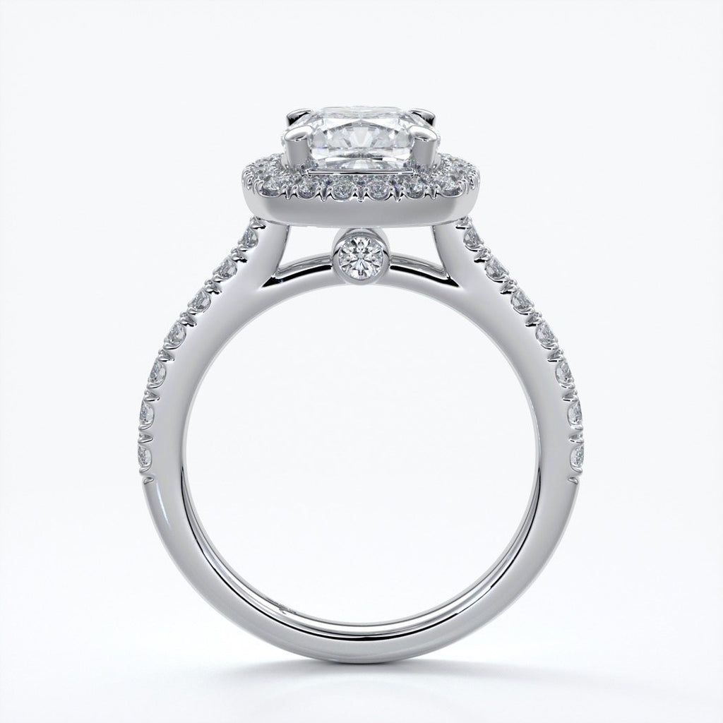 Elizabeth Engagement Ring cushion diamond band halo 18ct white gold