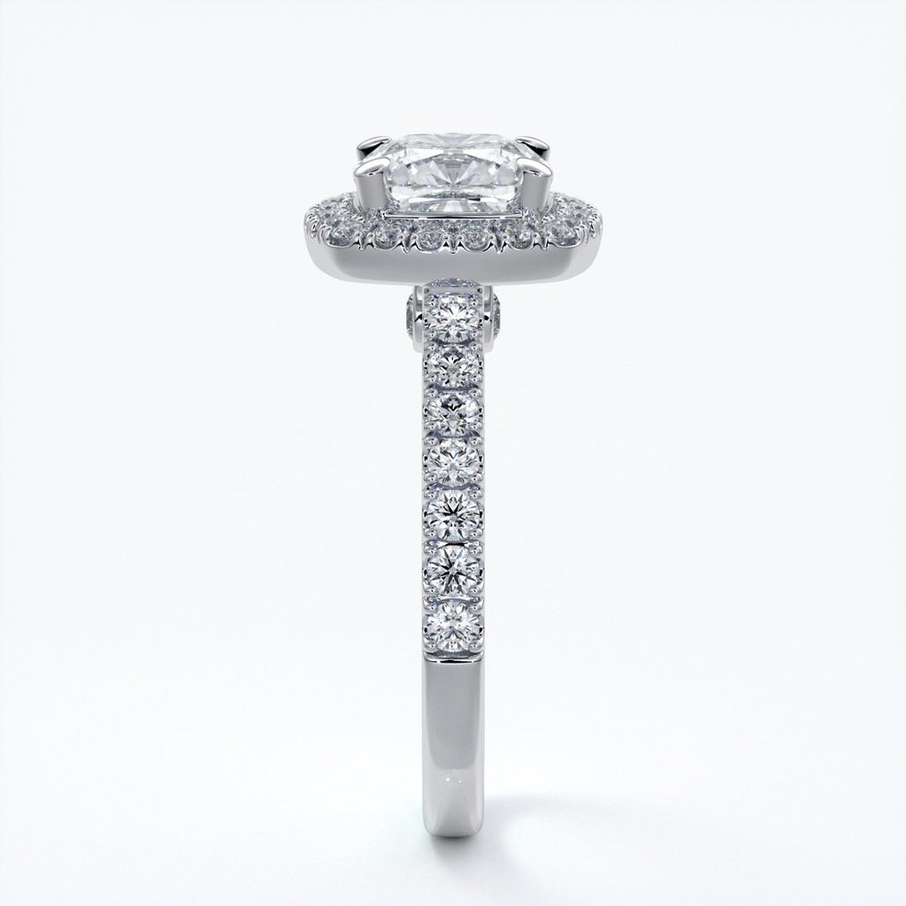 Elizabeth Engagement Ring cushion diamond band halo 18ct white gold