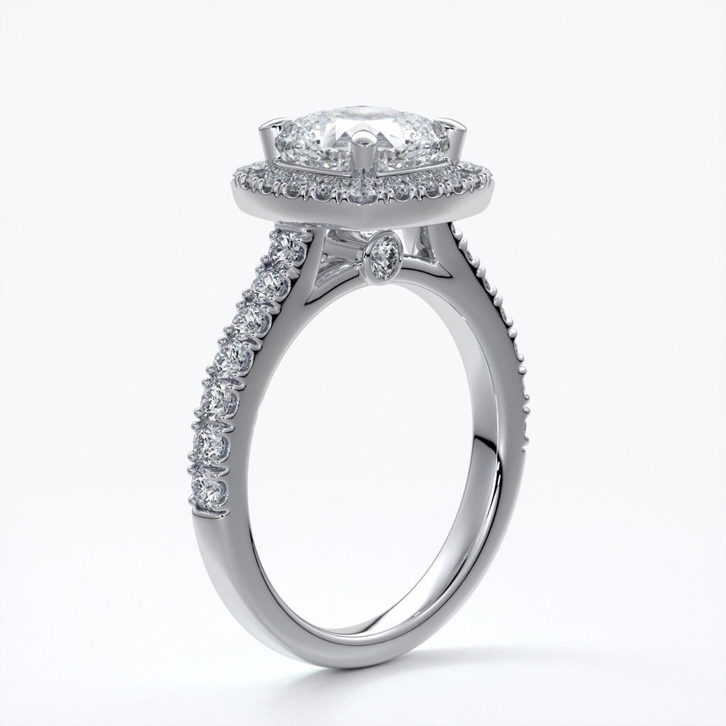 Elizabeth Engagement Ring cushion diamond band halo 18ct white gold