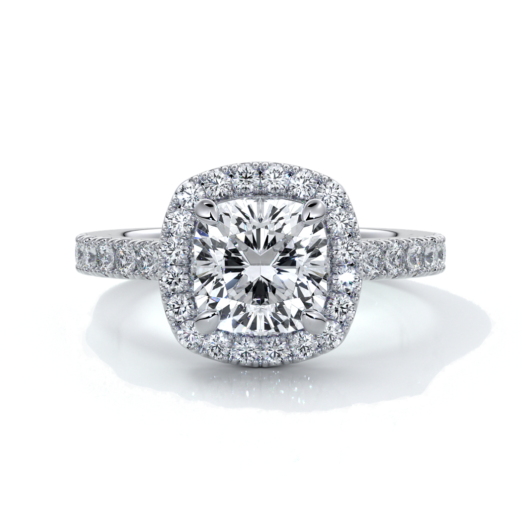 Elizabeth Engagement Ring cushion diamond band halo 18ct white gold