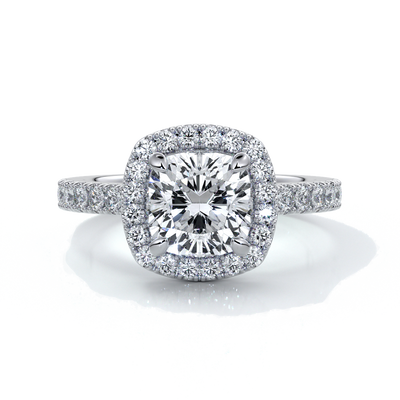 Elizabeth Engagement Ring cushion diamond band halo 18ct white gold