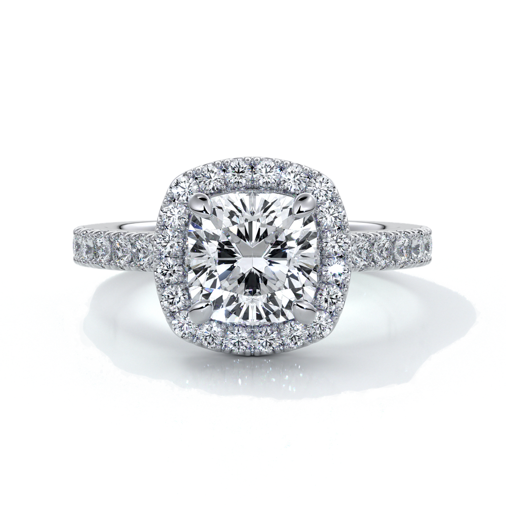 Elizabeth Engagement Ring cushion diamond band halo 18ct white gold