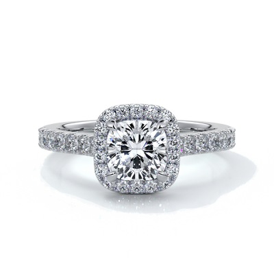 Emily Engagement Ring cushion diamond band halo 18ct white gold