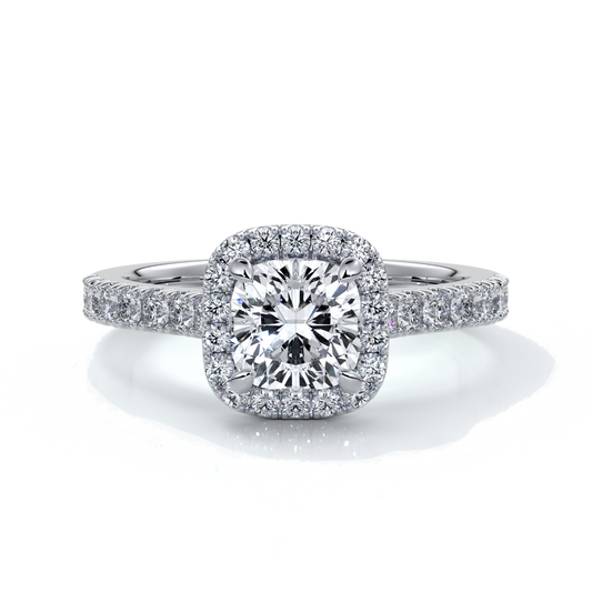 Emily Engagement Ring cushion diamond band halo 18ct white gold