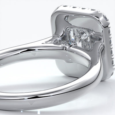 Emma Engagement ring emerald diamond halo cathedral platinum