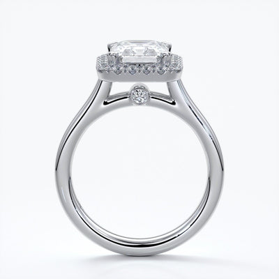 Emma Engagement ring emerald diamond halo cathedral platinum