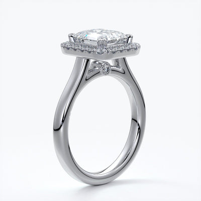 Emma Engagement ring emerald diamond halo cathedral platinum
