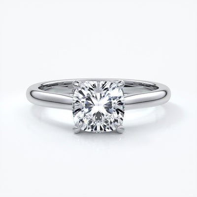 Esther Engagement ring cushion cut diamond 4 claw cathedral 18ct white gold band