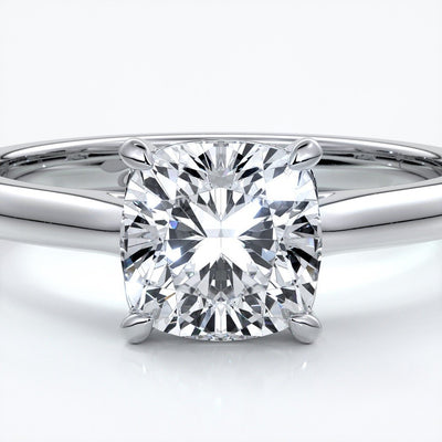 Esther Engagement ring cushion cut diamond 4 claw cathedral 18ct white gold band
