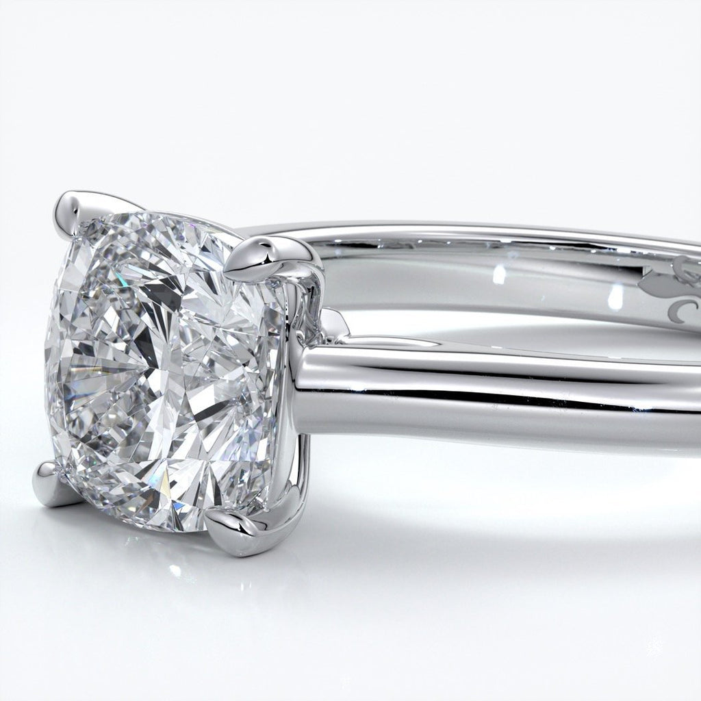 Esther Engagement ring cushion cut diamond 4 claw cathedral 18ct white gold band