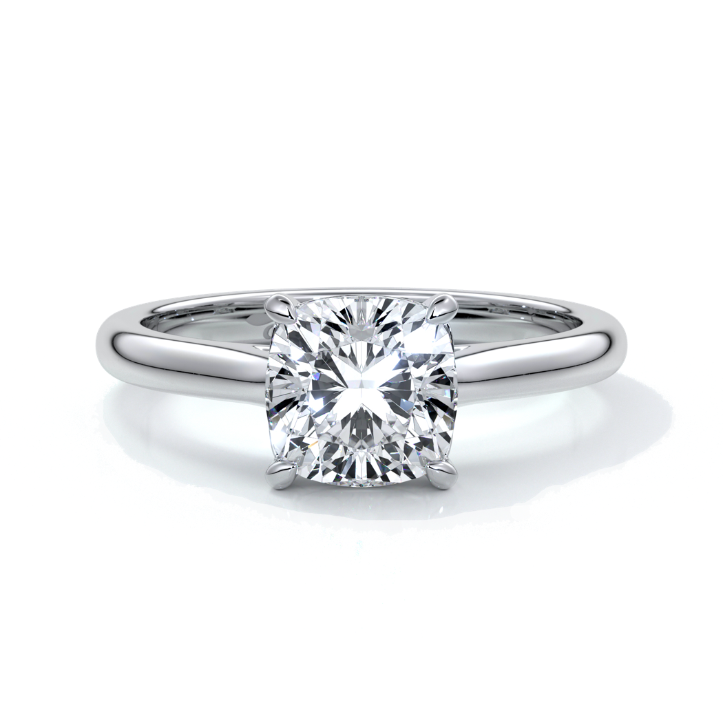 Esther Engagement ring cushion cut diamond 4 claw cathedral 18ct white gold band