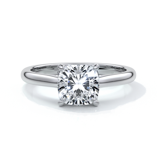 Esther Engagement ring cushion cut diamond 4 claw cathedral 18ct white gold band
