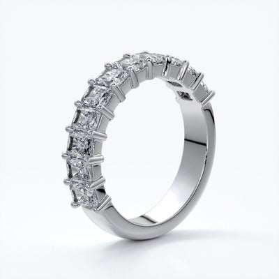 Gemma Wedding ring radiant diamonds scalloped band 18ct white gold