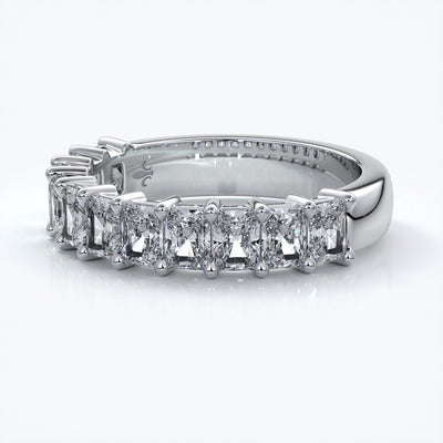Gemma Wedding ring radiant diamonds scalloped band 18ct white gold