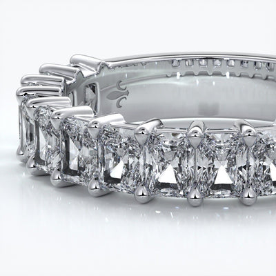 Gemma Wedding ring radiant diamonds scalloped band 18ct white gold