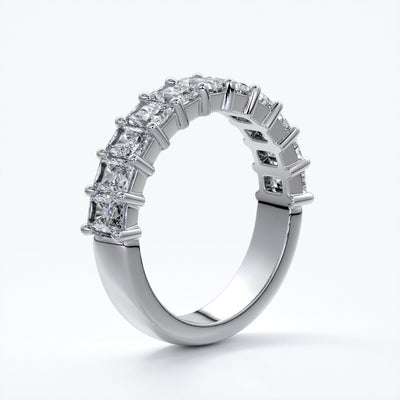Gemma Wedding ring radiant diamonds scalloped band 18ct white gold