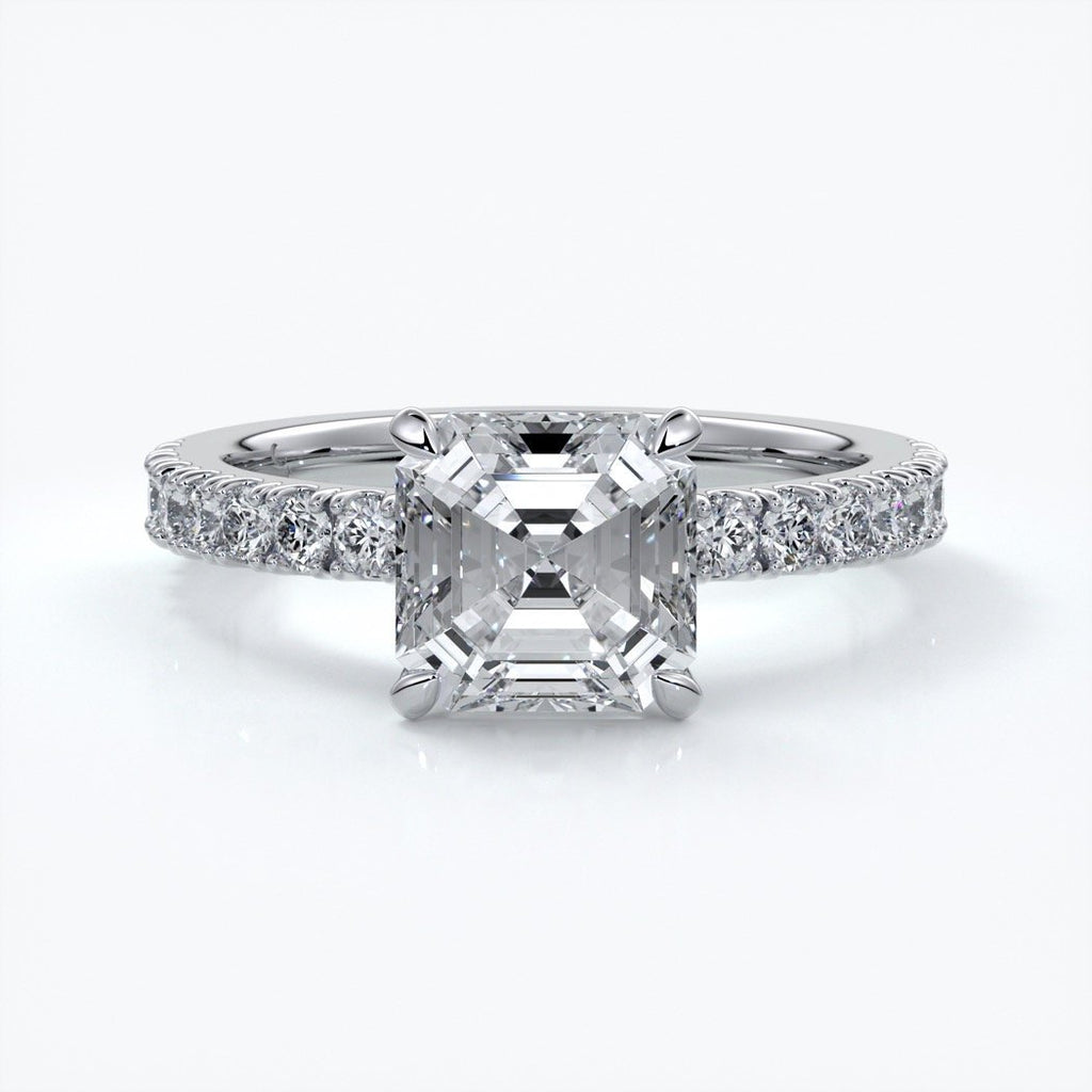 Hazel Engagement ring square emerald diamond 4 claw diamond band 18ct white gold