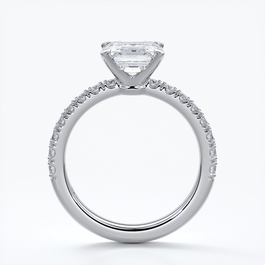 Hazel Engagement ring square emerald diamond 4 claw diamond band 18ct white gold