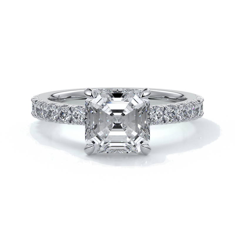 Hazel Engagement ring square emerald diamond 4 claw diamond band 18ct white gold