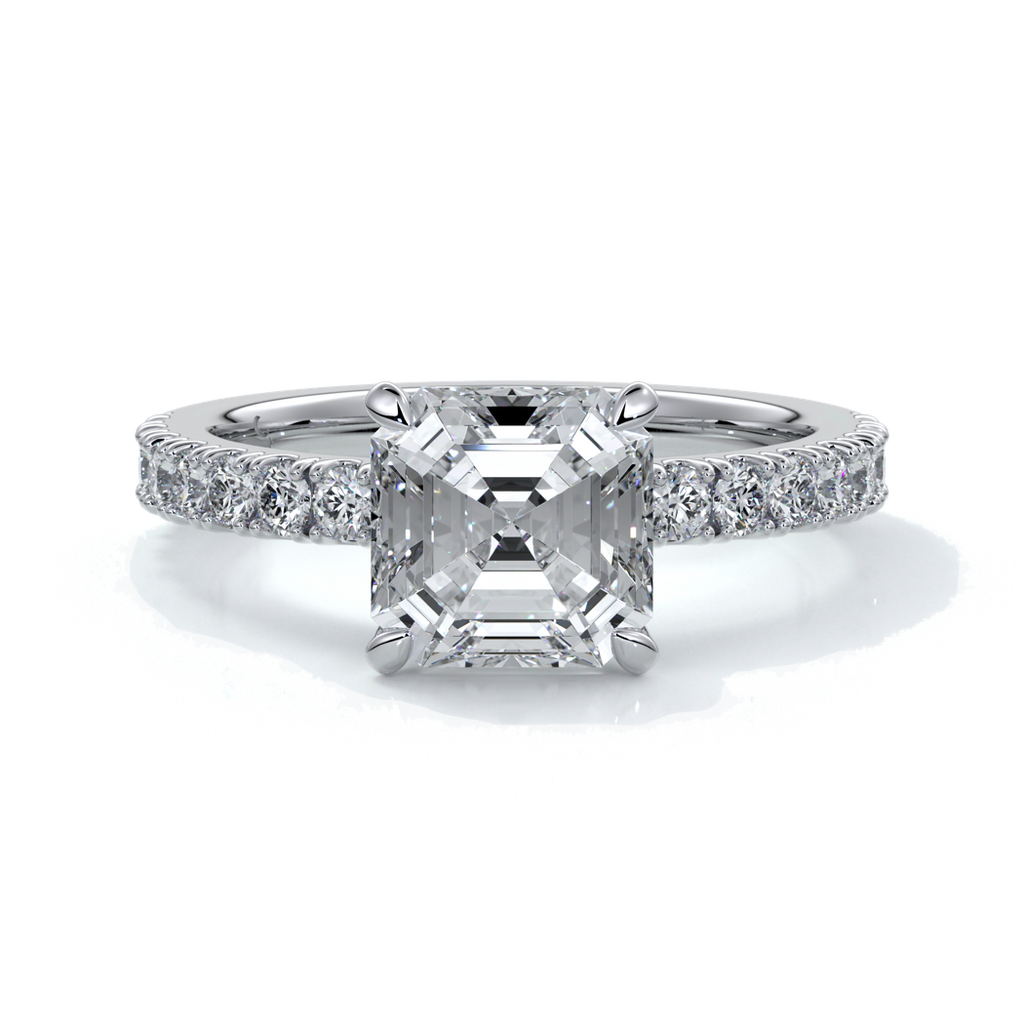 Hazel Engagement ring square emerald diamond 4 claw diamond band 18ct white gold