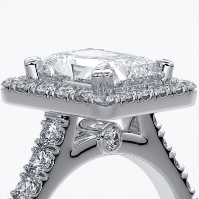 Irene Engagement Ring radiant diamond diamond band halo 18ct white gold