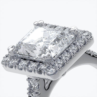 Irene Engagement Ring radiant diamond diamond band halo 18ct white gold