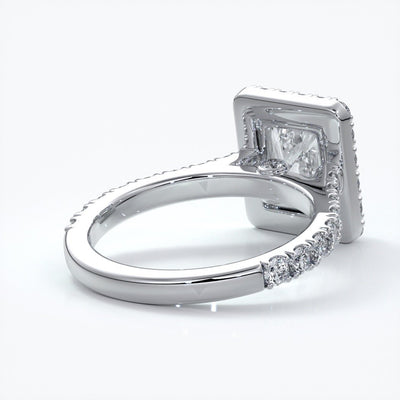 Irene Engagement Ring radiant diamond diamond band halo 18ct white gold