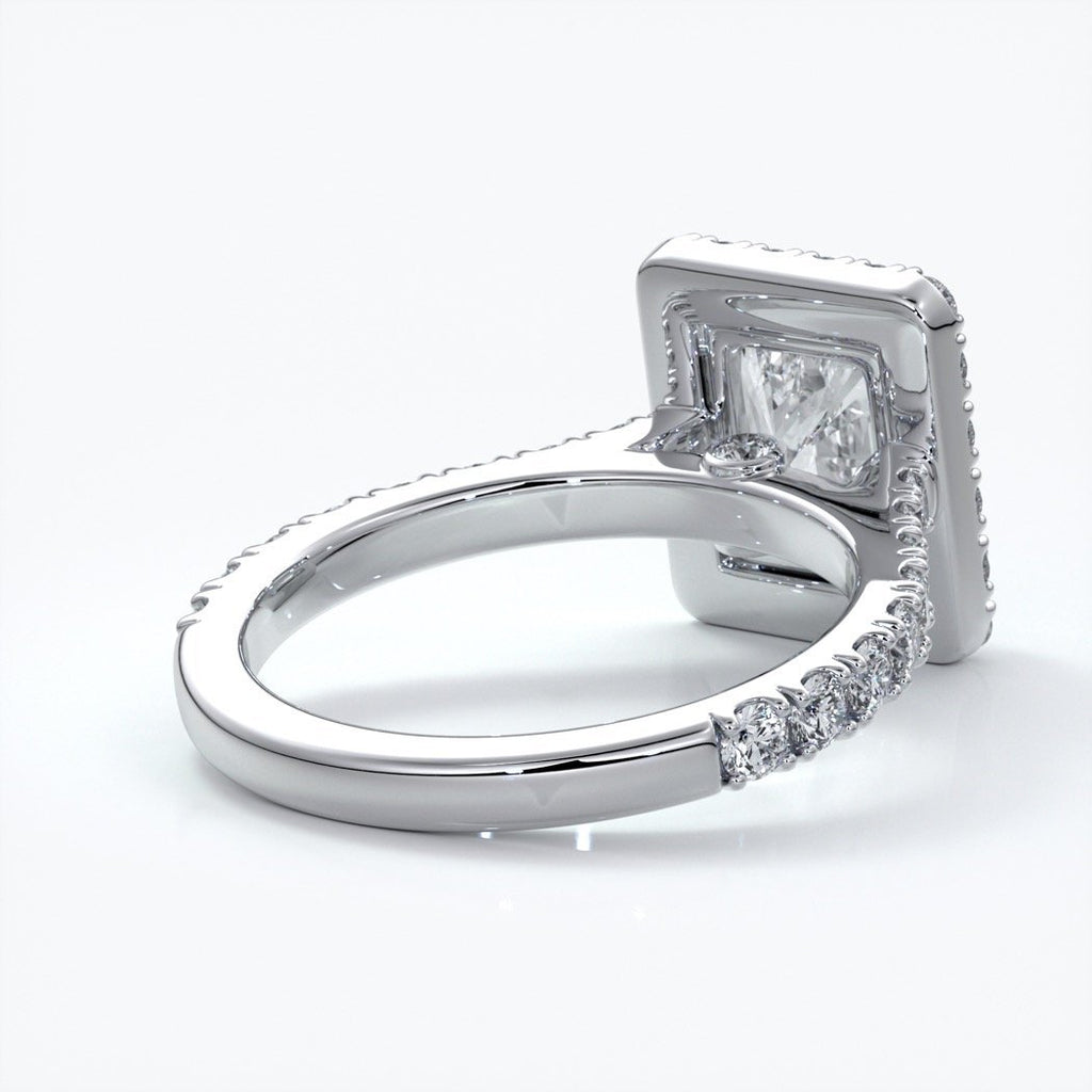 Irene Engagement Ring radiant diamond diamond band halo 18ct white gold