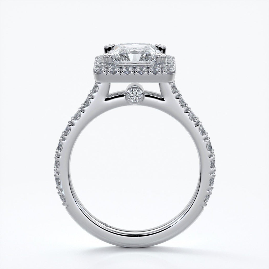 Irene Engagement Ring radiant diamond diamond band halo 18ct white gold