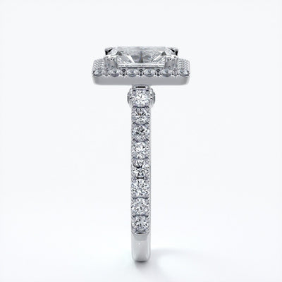 Irene Engagement Ring radiant diamond diamond band halo 18ct white gold