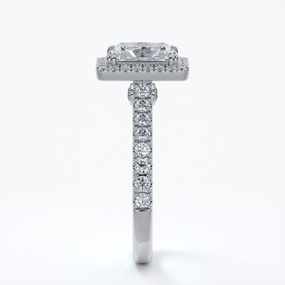 Iris Engagement Ring emerald diamond band halo