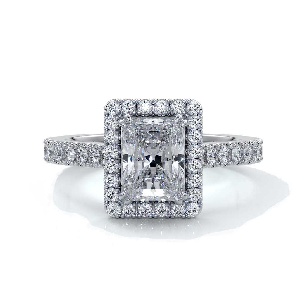 Iris Engagement Ring emerald diamond band halo