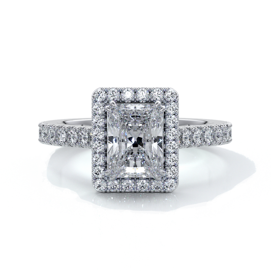 Iris Engagement Ring emerald diamond band halo