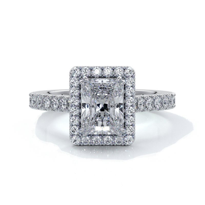 Iris Engagement Ring emerald diamond band halo