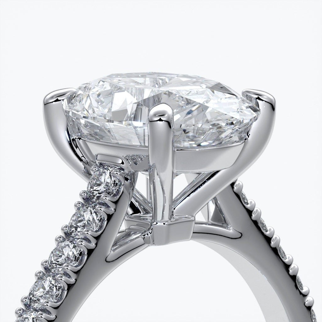 Isabella Engagement ring oval diamond 4 claw cathedral diamond band 18ct white gold