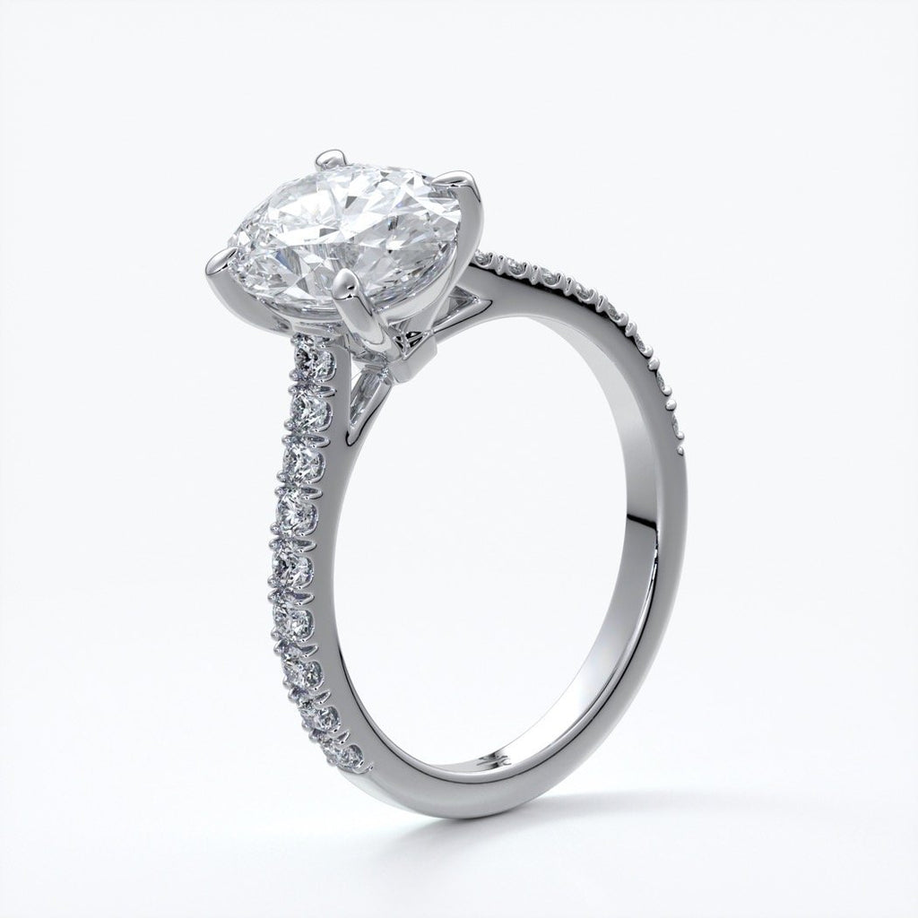 Isabella Engagement ring oval diamond 4 claw cathedral diamond band 18ct white gold