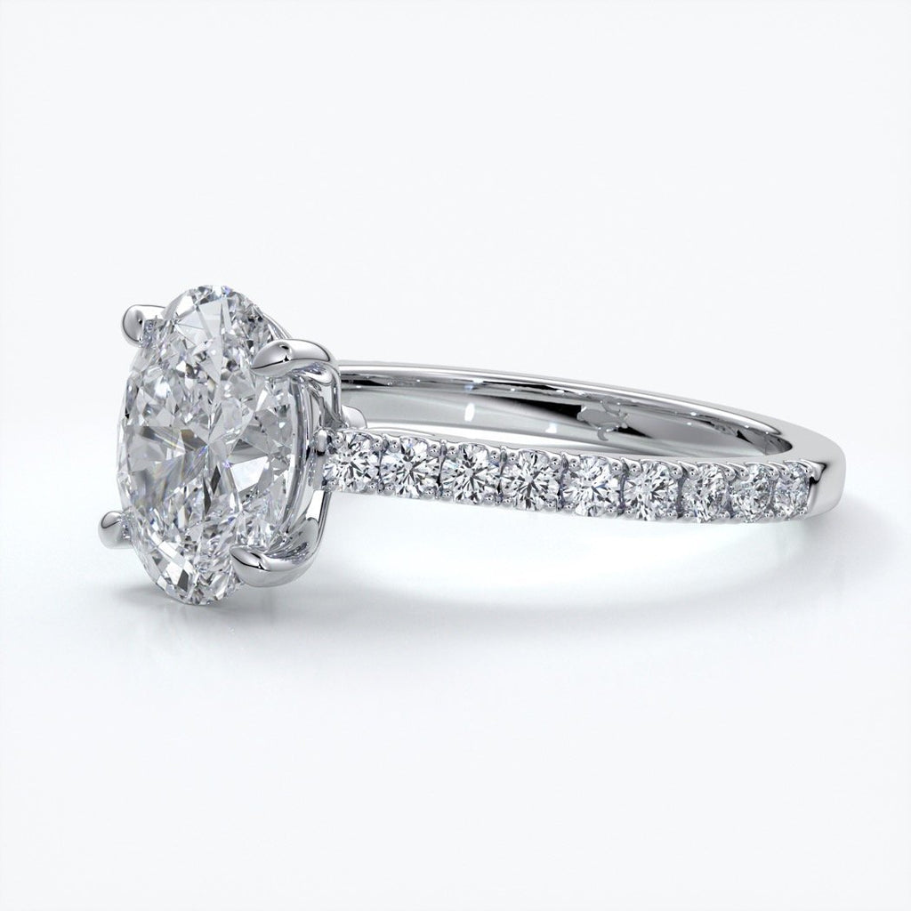 Isabella Engagement ring oval diamond 4 claw cathedral diamond band 18ct white gold