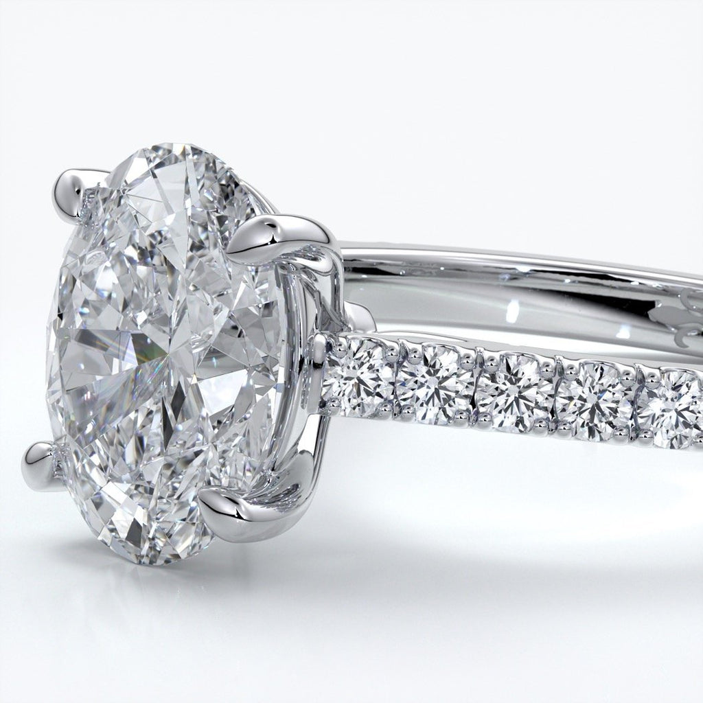 Isabella Engagement ring oval diamond 4 claw cathedral diamond band 18ct white gold
