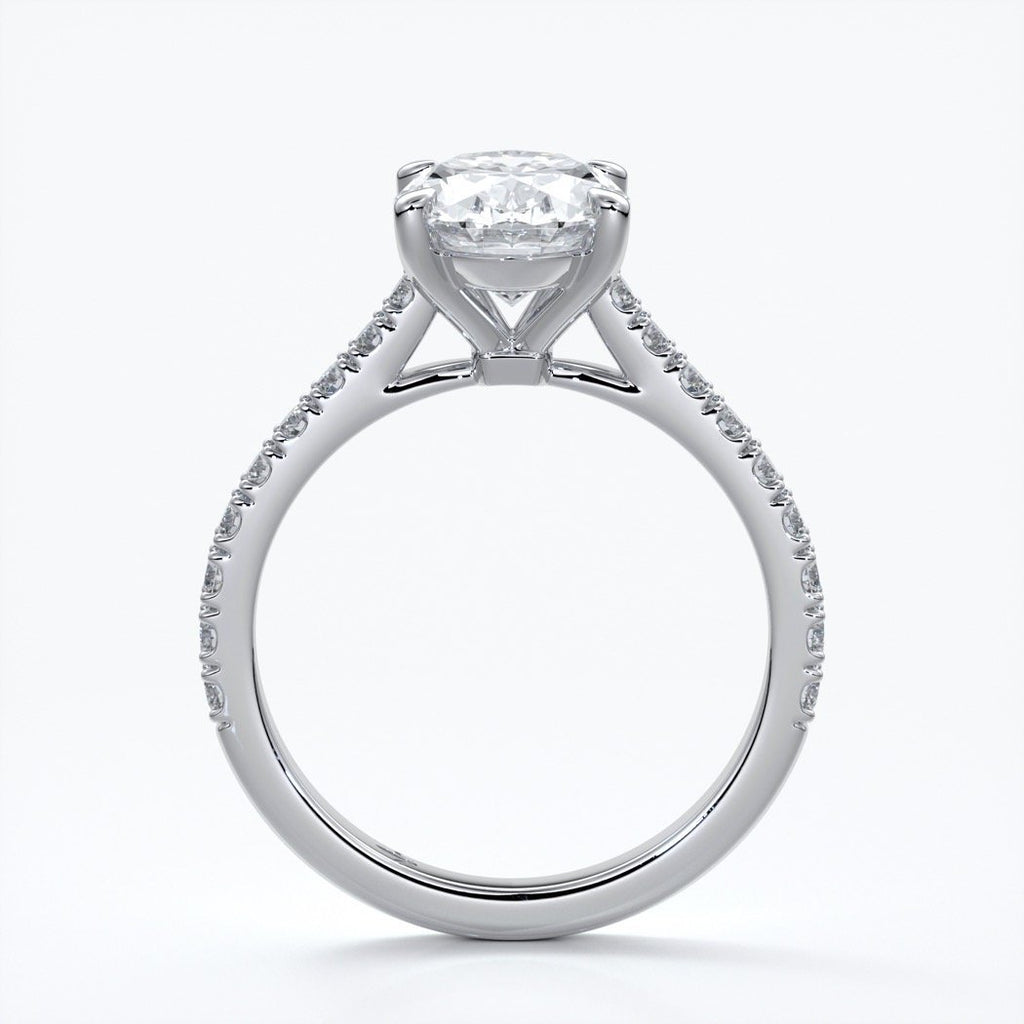 Isabella Engagement ring oval diamond 4 claw cathedral diamond band 18ct white gold