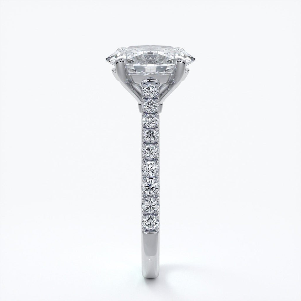 Isabella Engagement ring oval diamond 4 claw cathedral diamond band 18ct white gold