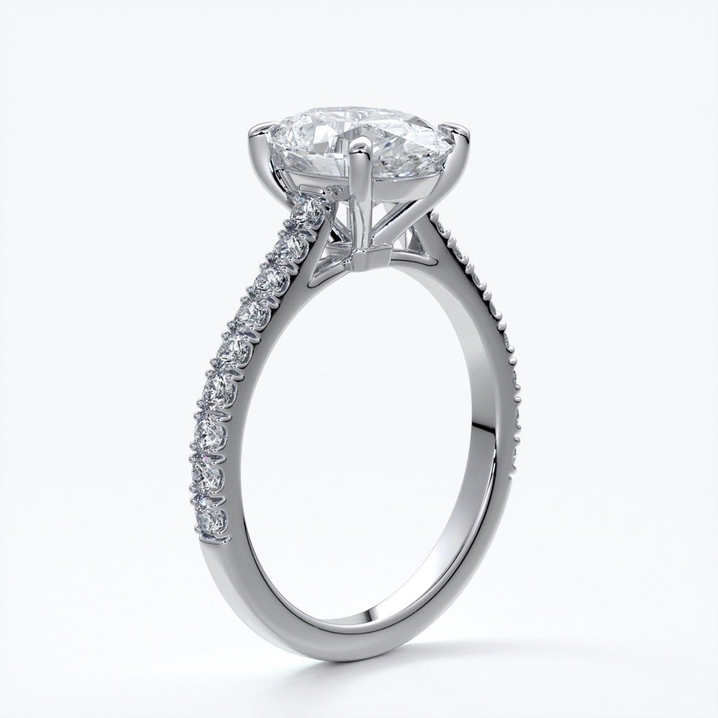 Isabella Engagement ring oval diamond 4 claw cathedral diamond band 18ct white gold