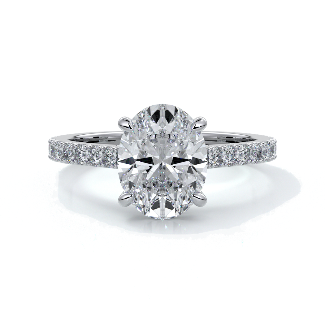 Isabella Engagement ring oval diamond 4 claw cathedral diamond band 18ct white gold