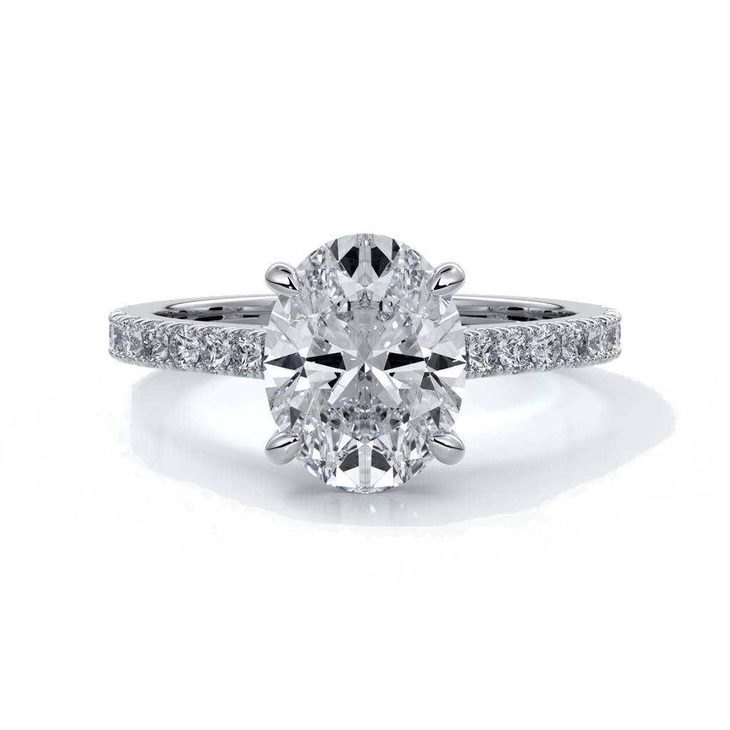 Isabella Engagement ring oval diamond 4 claw cathedral diamond band 18ct white gold