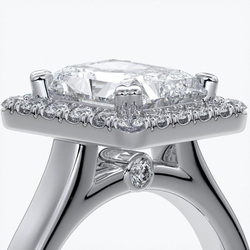 Ivy Engagement Ring radiant diamond band halo platinum